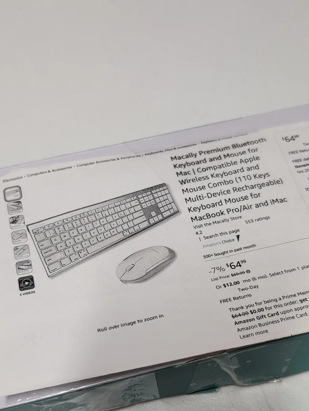 Macally Premium Bluetooth Keyboard and Mouse Combo - White